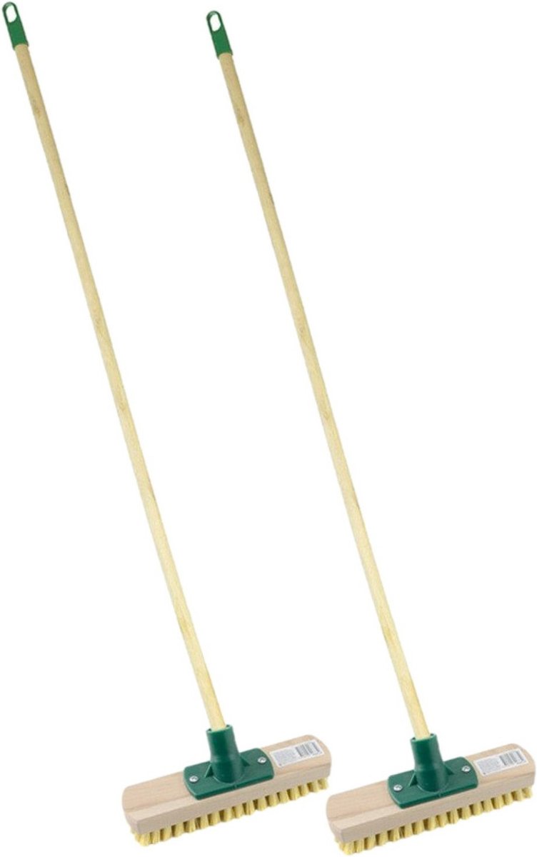 Goedkoopste 2x stuks luiwagen/schrobbezem met steel - hout - 24 cm