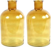 Countryfield Bloemenvaas - goudgeel - 2x stuks - glas - apotheker fles - D17 x H30 cm