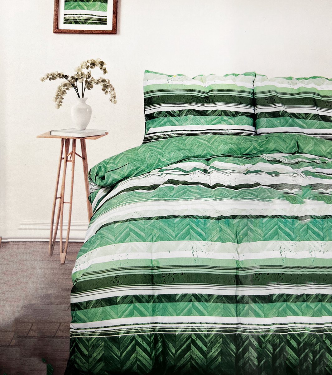 Lifestyle Bedding - Dekbedovertrek - Eenpersoons- 140x200/220 + 1 kussenslopen - 60x70 - Groen gestreept