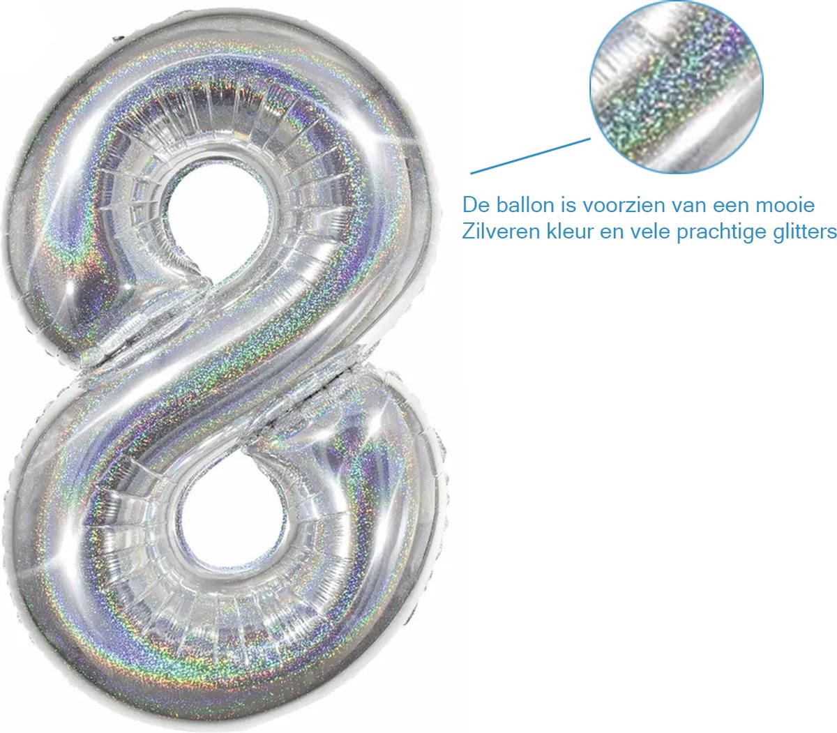 Folie Ballon Cijfer 2 Jaar Zilver Glitter Verjaardag Versiering Helium Ballonnen Feest Versiering Met Rietje - 86Cm — afbeelding 3