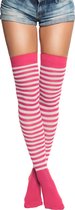 Partychimp Overknee Kousen voor bij Carnavalskleding Dames Carnaval Accessoires Verkleedkleren Volwassenen - Neon Roze/Wit- Katoen/Polyamide/Elastaan - One-Size