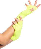 Partychimp Vingerloze Handschoenen voor bij Carnavalskleding Dames Carnaval Accessoires Verkleedkleren Volwassenen - Neon Geel- Katoen/Polyamide/Elastaan - One-Size