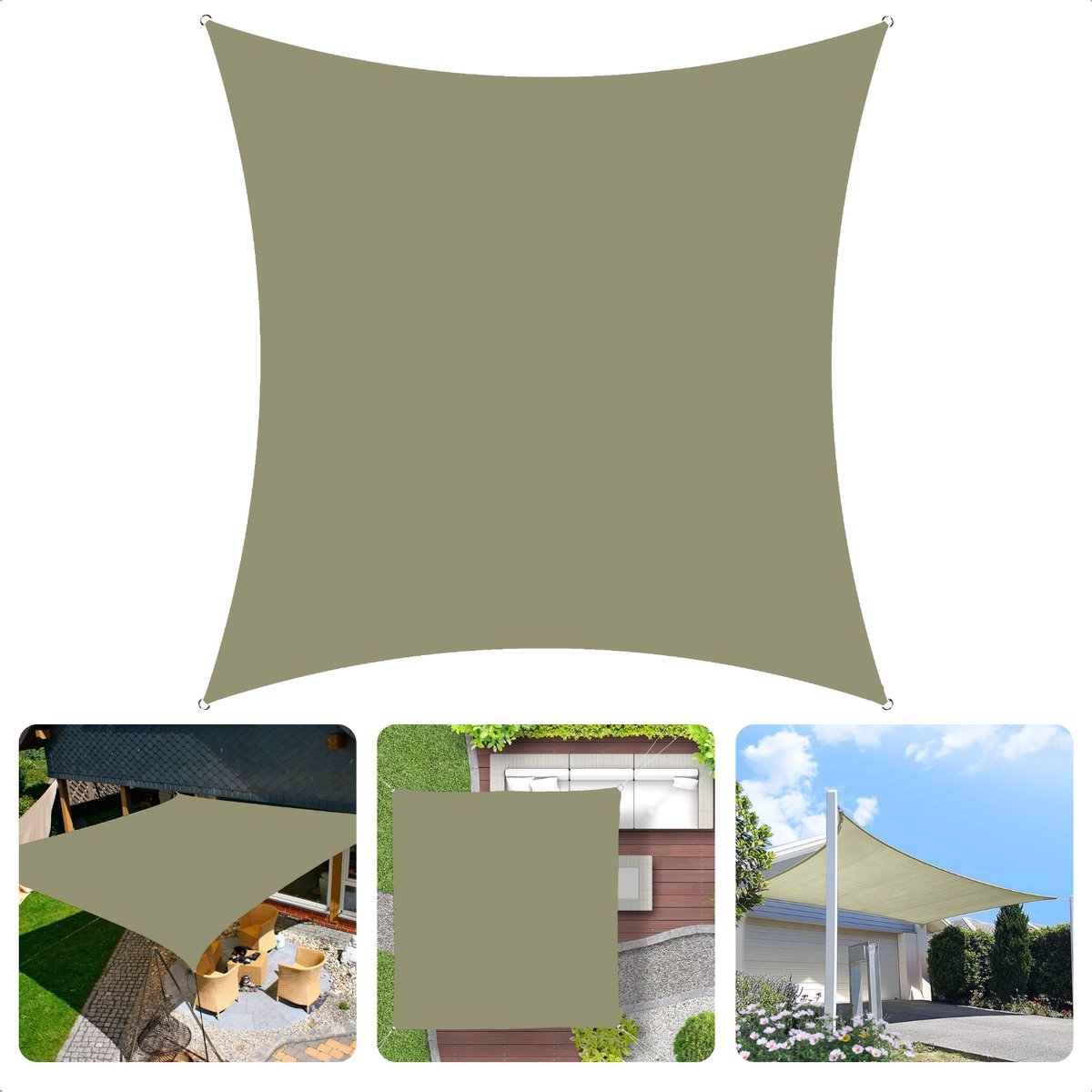 Cheqo® Schaduwdoek Vierkant - Groen - 4x2.30m Touw - Waterafstotend Polyester 100% - Zware Kwaliteit - Afsluitbare Draagzak - 300x300cm