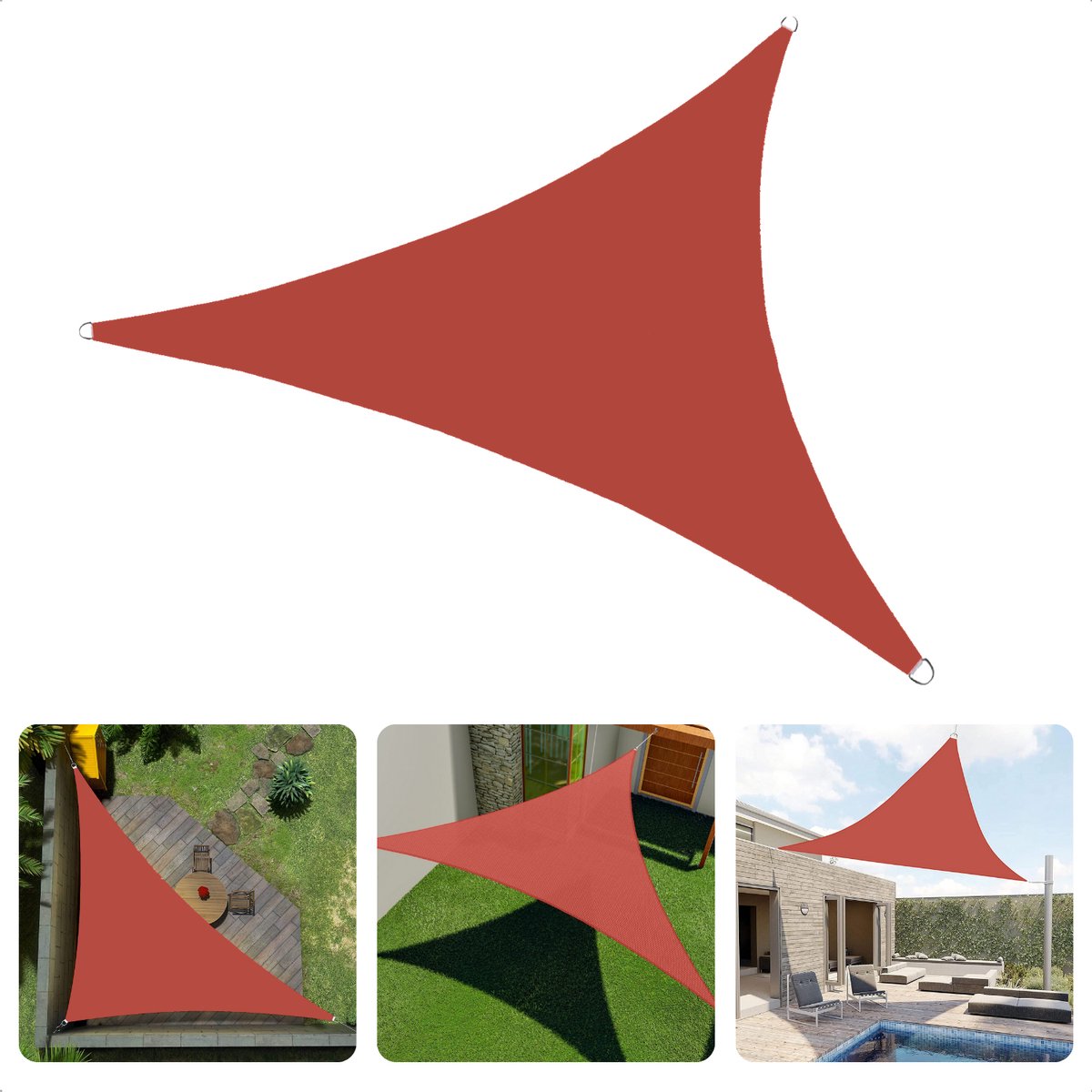 Cheqo® Schaduwdoek Driehoek - Terra Rood - Waterafstotend Polyester 100% - Compleet met Touw - Verpakt in Afsluitbare Draagzak - 360x360x360cm
