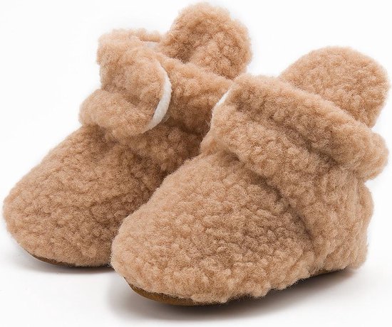 Babyslofjes - warme slofjes voor je baby - 6-12 maanden (12 cm) - schoenmaat 18-19 - bruin
