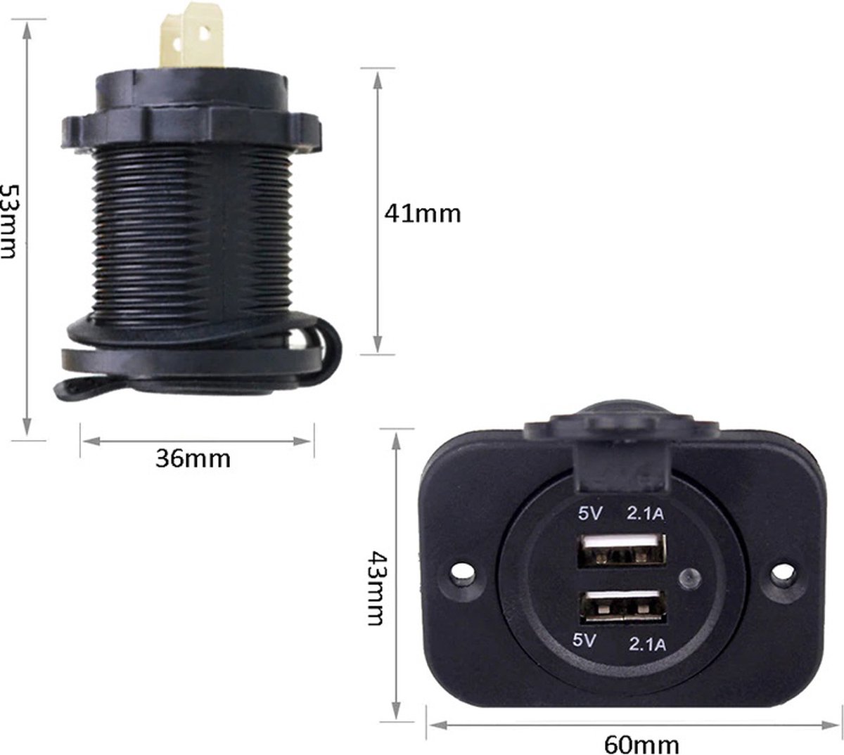 Prise USB double encastrable 12/24 Volt 2.1A 5 Volt pour caravanes