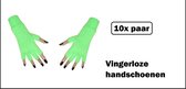 10x Paar handschoenen vingerloos neon groen - Bright - Carnaval thema feest optocht festival party