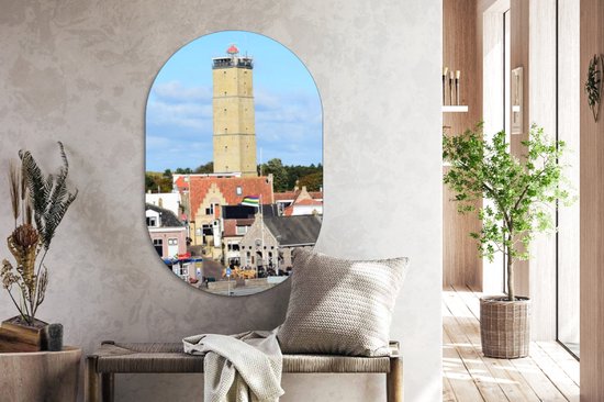 Terschelling - Muurovaal - Wand Ovaal - dibond Wanddecoratie - Ovale Schilderij - vuurtoren Brandaris - 60 x 90 cm - Ovale spiegel vorm op aluminium