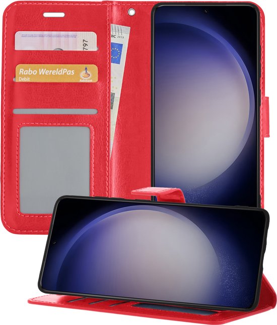 Hoesje Geschikt voor Samsung S23 Plus Hoesje Book Case Hoes Portemonnee Cover Walletcase - Hoes Geschikt voor Samsung Galaxy S23 Plus Hoes Bookcase Hoesje - Rood.
