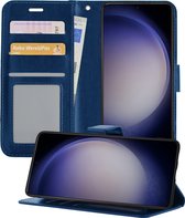 Hoesje Geschikt voor Samsung S23 Ultra Hoesje Book Case Hoes Portemonnee Cover Walletcase - Hoes Geschikt voor Samsung Galaxy S23 Ultra Hoes Bookcase Hoesje - Donkerblauw