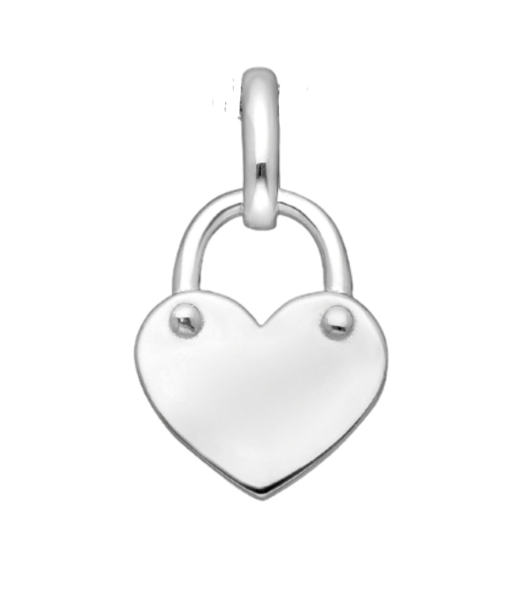 Joy|S - Zilveren hartje hanger - hartje slot - 10 mm x 18 mm (zonder ketting)