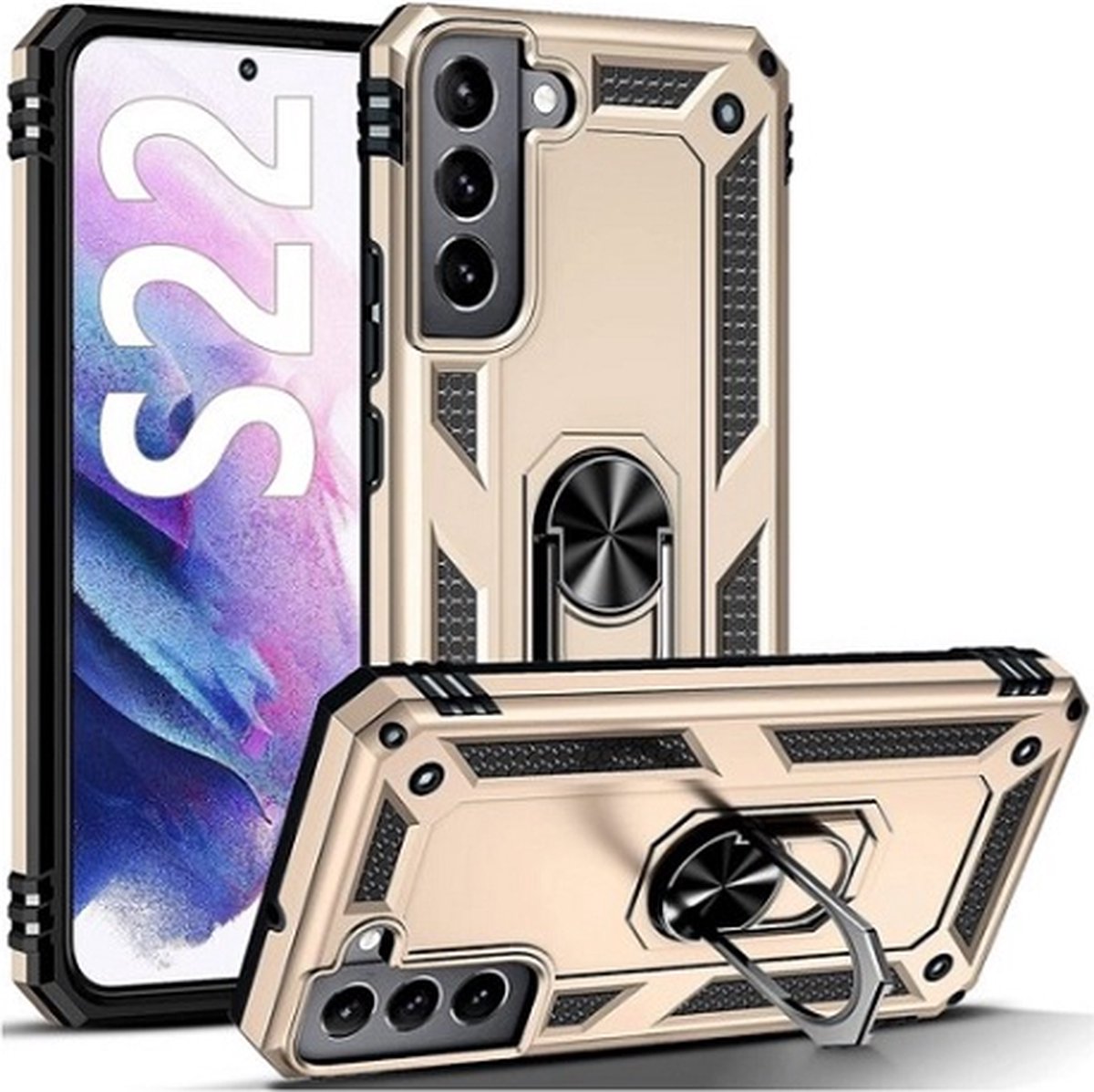 Samsung S22 Hybrid Armor Anti Shock Hoesje Goud