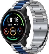 Strap-it Stalen schakel bandje - geschikt voor Xiaomi Mi Watch / Xiaomi Watch S1 / Watch S1 Pro / Watch 2 Pro - Active - zilver/blauw