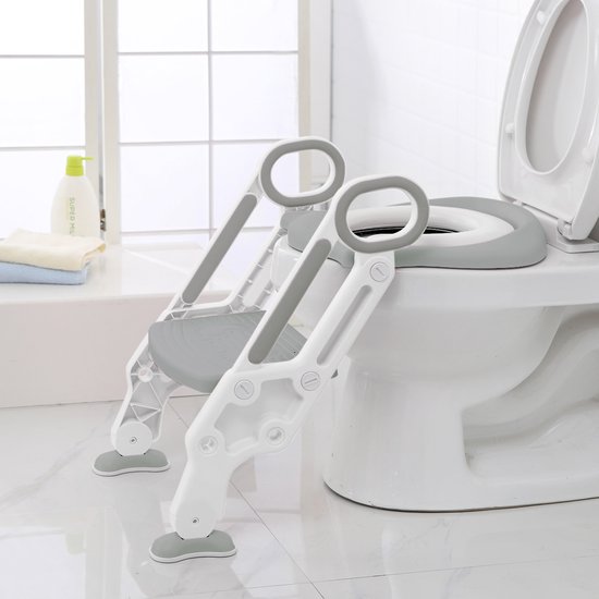 LifeGoods WC Verkleiner - Toilettrainer met Opstapje - Opvouwbaar - 2 tot 7 Jaar - Grijs/Wit