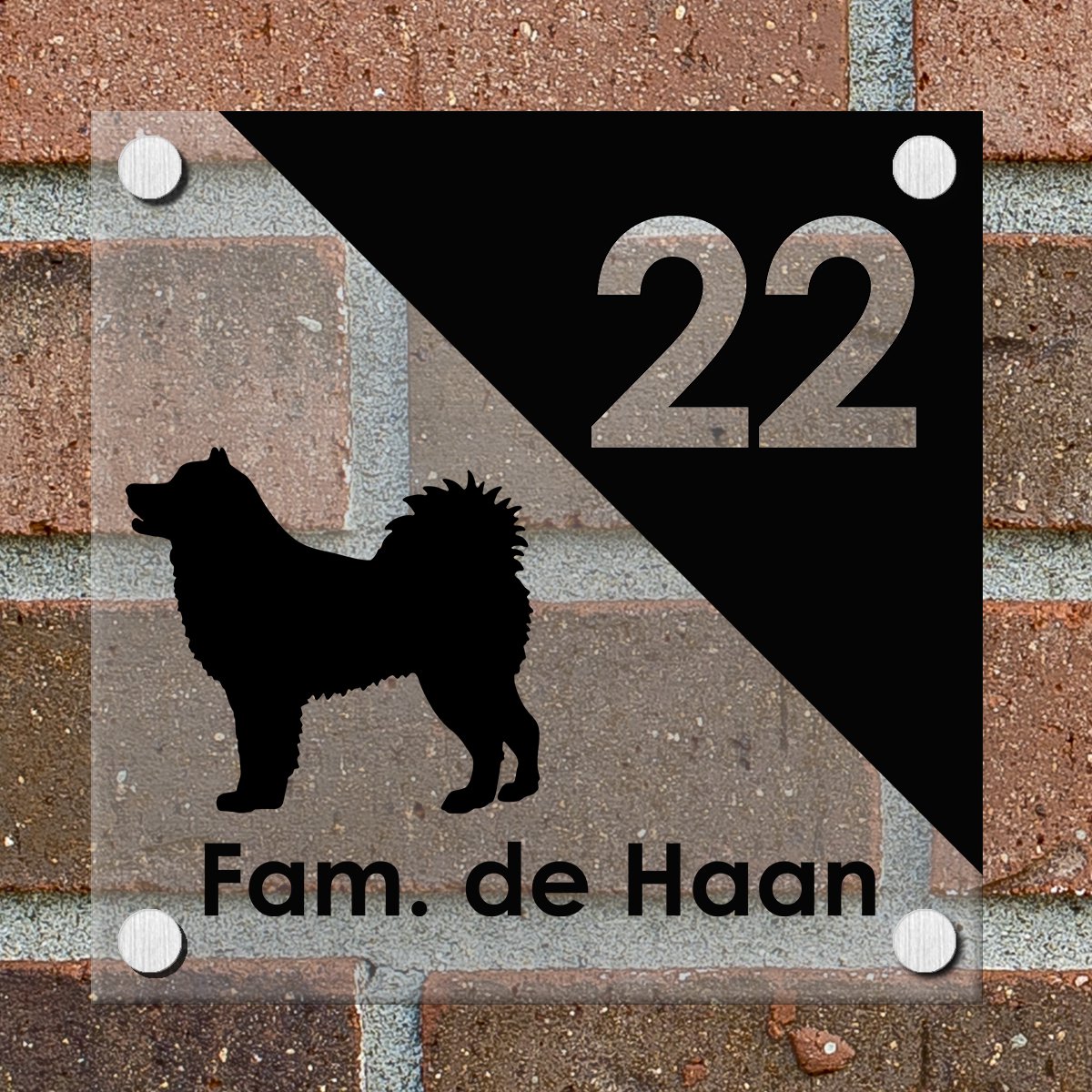 Naambordje voordeur Huis - Bord - Naam en Huisnummer - 15 x 15 cm - Plexiglas - Hond