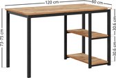 FurniChic, table d'ordinateur, table PC, table de bureau, avec 2 étagères à droite ou à gauche, pour bureau, salon, structure en acier, design industriel, Certifié E1, PIN(Atlantic Pine), 116X60X73(lxwxh) cm