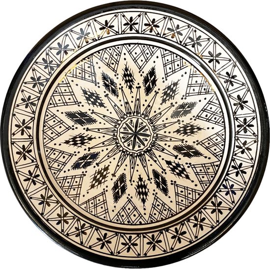 Marokkaanse schaal | Ø 35 cm | Zwart - Wit | Aardewerk | Fruitschaal |