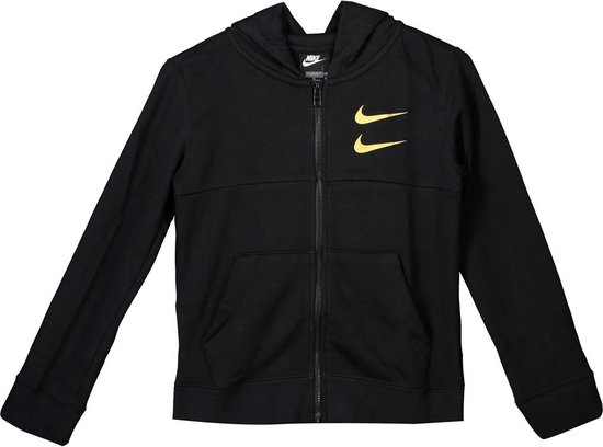 Nike Sportswear Swoosh Sweater Met Ritssluiting Heren - Black / Black / Gold Foil - 8-9 jaren