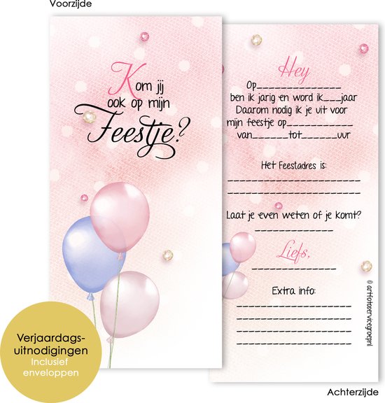 BCI015 - 8 invitations avec enveloppes - Invitation anniversaire -  Invitation fille 
