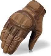 RAMBUXÂ® - Motorhandschoenen - Bruin - Ademend PU Leer - Maat S - Tactical Handschoenen - Motor - Airsoft - Touchscreen - Bescherming