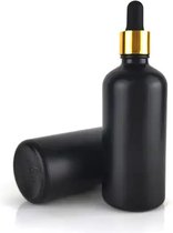 30 ml - glazen Deluxe pipetflesje - druppelflesje - met glazen pipet druppelaar - met gouden metalen dop - voor etherische olie, aromatherapie, mengsels - flesje - Mat Zwart