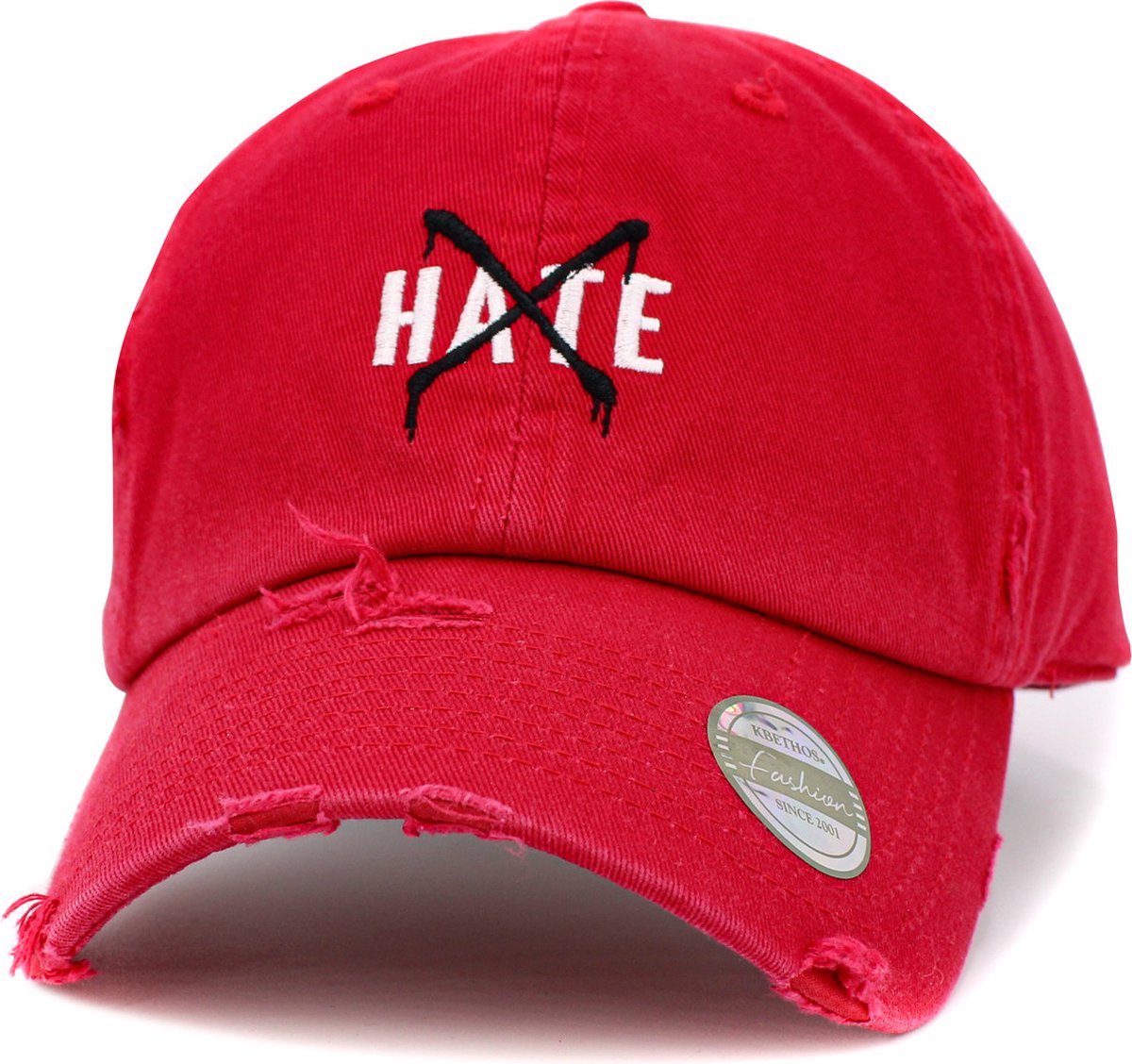 KB-ETHOS® Baseball Cap - KB3045 RED - No Hate - Distressed Washed - One Size - Rood
