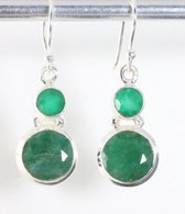 Zilveren oorbellen met smaragd en groene chalcedoon