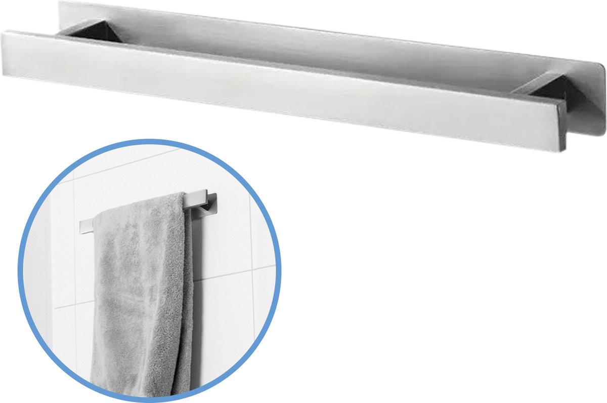 Sanics Handdoekrek Zilver 40 CM – Badkamer of Keuken – Handdoekstang Zelfklevend – Handdoekhouder