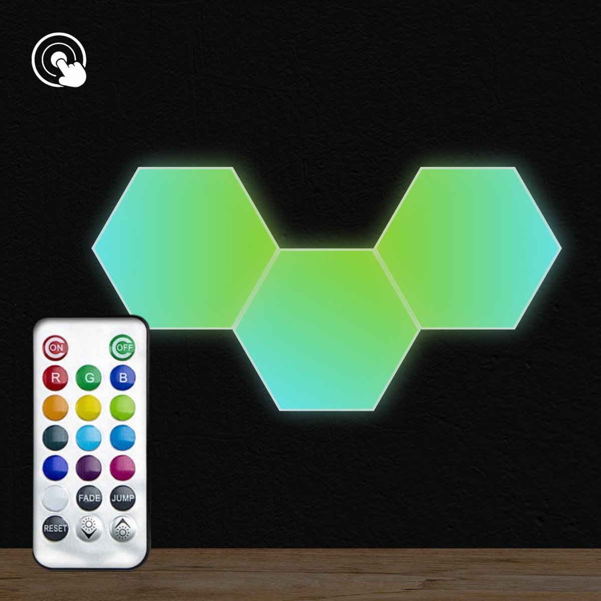 HappyLEDS® Hexagon LED Lights Touch - Wandlamp Binnen – RGB LED Verlichting - Gaming Accesoires – Hexagon LED Panelen - 3 Stuks