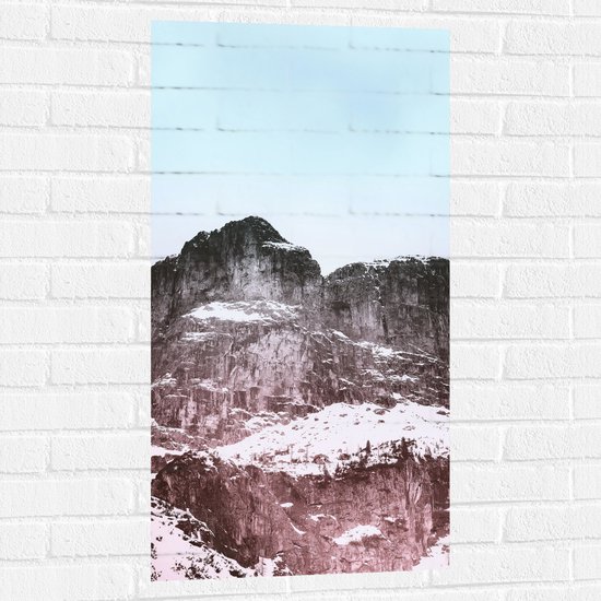 Muursticker - Stijle Grijze Rotsen bedekt met Sneeuw - 50x100 cm Foto op Muursticker