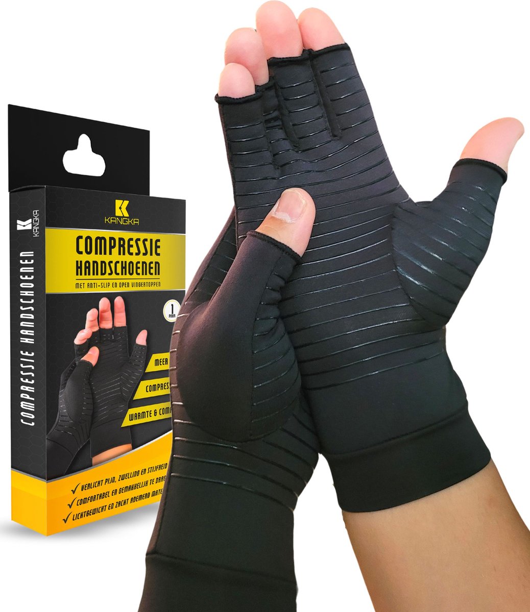 Kangka Reuma Compressie Handschoenen Maat L voor Artritis - Reuma - Artrose - Zwart