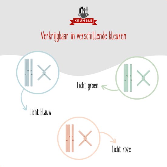Krumble pannenonderzetters in lichtblauw, lichtgroen en lichtroze.