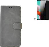 Geschikt voor Samsung Galaxy A53 5G Hoesje - Bookcase - A53 5G Screenprotector - A53 5G Hoes Wallet Book Case Grijs + Privacy Screenprotector