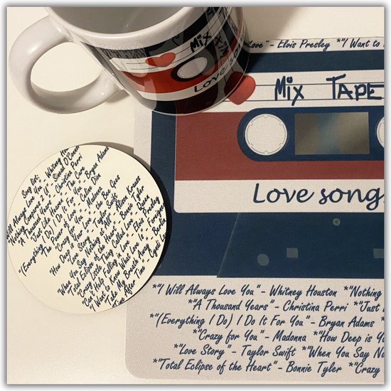 Foto: Nb creative boutique gift geskenk valentine love songs mix tape valentijn mug mousepad coaster set