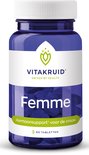 Blauwe pot met Vitakruid Femme tabletten, hormoonsupport voor de vrouw.