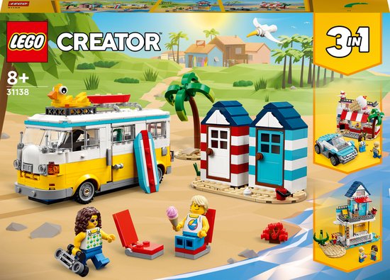 LEGO 31138 Creator 3 en 1 Beach Camper Van Summer Vacation Model Kit avec  Beach House,... | bol.com