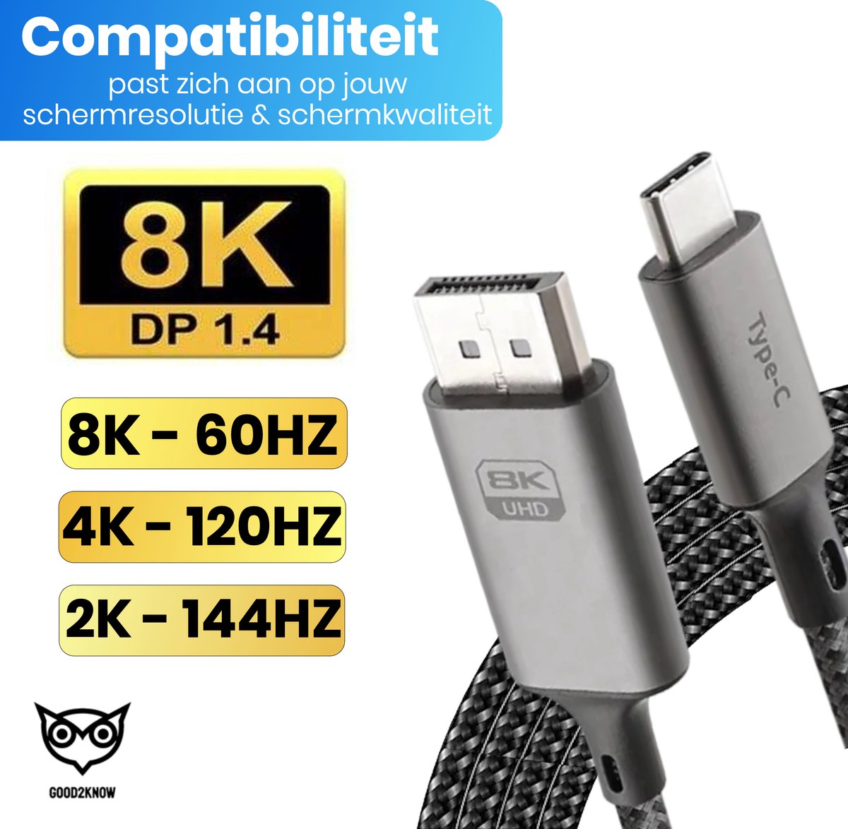 JSAUX USB C DisplayPort Adapter DP1.4 Dynamic HDR, 3D Typ C auf Display Port für Thunderbolt 4/3 Kompatibel mit Oculus Rift S, MacBook, Reverb G2, Dell XPS, Surface
