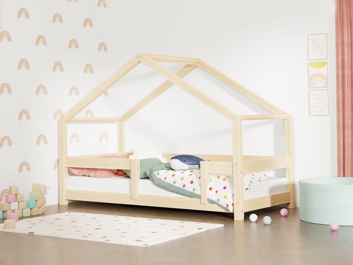 Children's house bed LUCKY with firm bed guard 80x160 cm - White