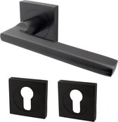 Deurklink Vierkant Rome - Zwart - Ø50mm - Pc rozet - Inclusief bevestigingsmateriaal - Mat zwarte deurkruk