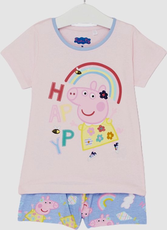 Set Peppa Pig / Pyjama short - Happy - Rose/ Blauw - Taille 98