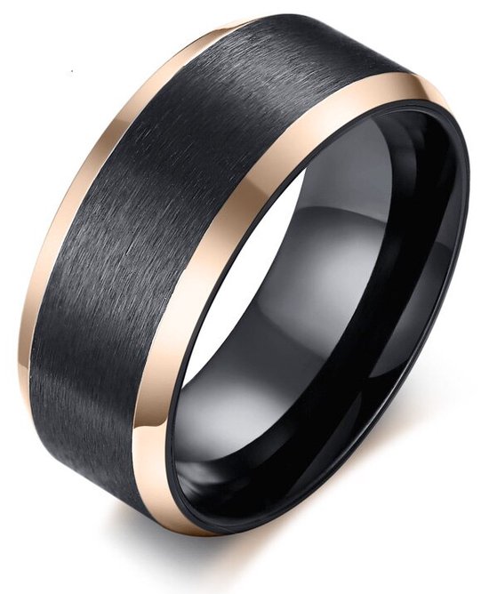 Zwarte Ring met Goud Kleurige Rand - Staal - 17-23mm - Ringen Mannen - Ring  Heren -... | bol.com
