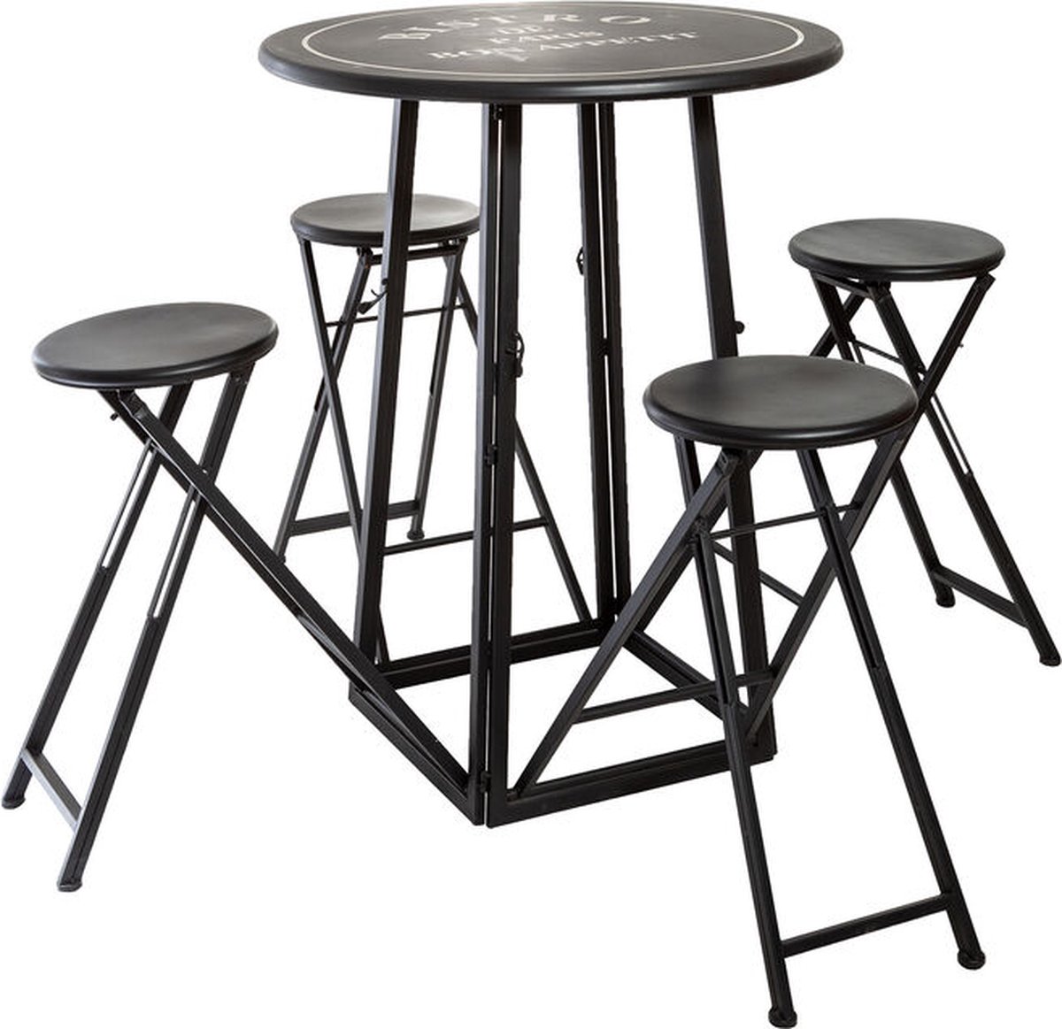 Atmosphera bartafel met 4 krukken buiten zwart