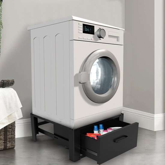 Vonia Wasmachine Verhoger - Wasmachine Verhoger met lade - Wasmachine Sokkel - Wasmachine Kast - Wasmachine ombouw - 63x54x31 - Zwart - vonia