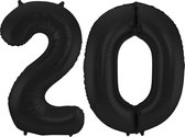 Folat Folie ballonnen - 20 jaar cijfer - zwart - 86 cm - leeftijd feestartikelen