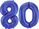 Folat Folie ballonnen - 80 jaar cijfer - blauw - 86 cm - leeftijd feestartikelen