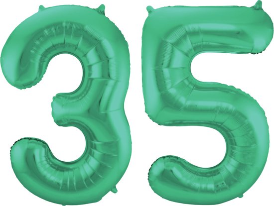 Folat Folie ballonnen - 35 jaar cijfer - glimmend groen - 86 cm - leeftijd feestartikelen