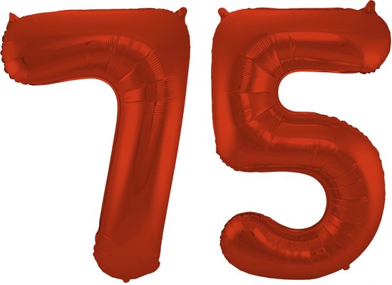 Folat Folie ballonnen - 75 jaar cijfer - rood - 86 cm - leeftijd feestartikelen