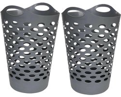 5Five Flexibele wasmand/opbergmand - 2x - rond - grijs - 60 liter - D41 x H66 cm