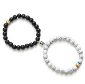 Trendy Afstand Armband Magneten| Natuursteen Koppelarmband | Wit / Zwart Regenboog \ LGTB massief | Sieraad Cadeau