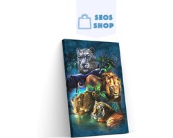 SEOS Shop ® Diamond Painting Volwassenen - Diamond Painting Kinderen - Diamond Painting Pakket Volledig - Katachtige Ras - Tijger - Leeuw - Panter - 40x50cm